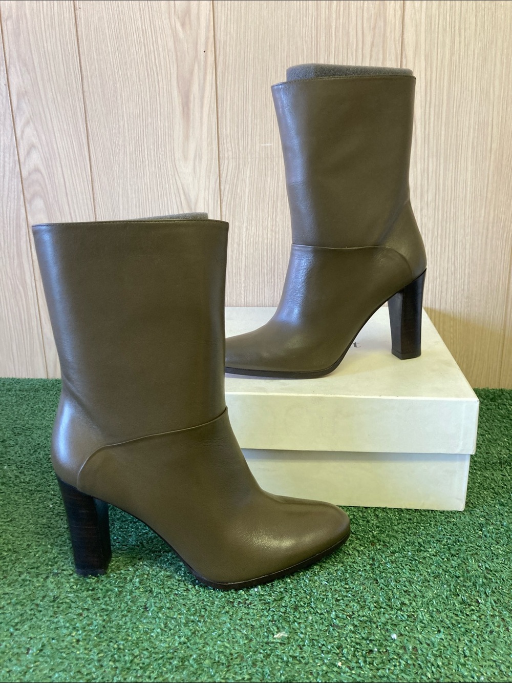 LK Bennett Rory Leather Mid-Calf Heeled Boots size 37 (OKPM-07-009)